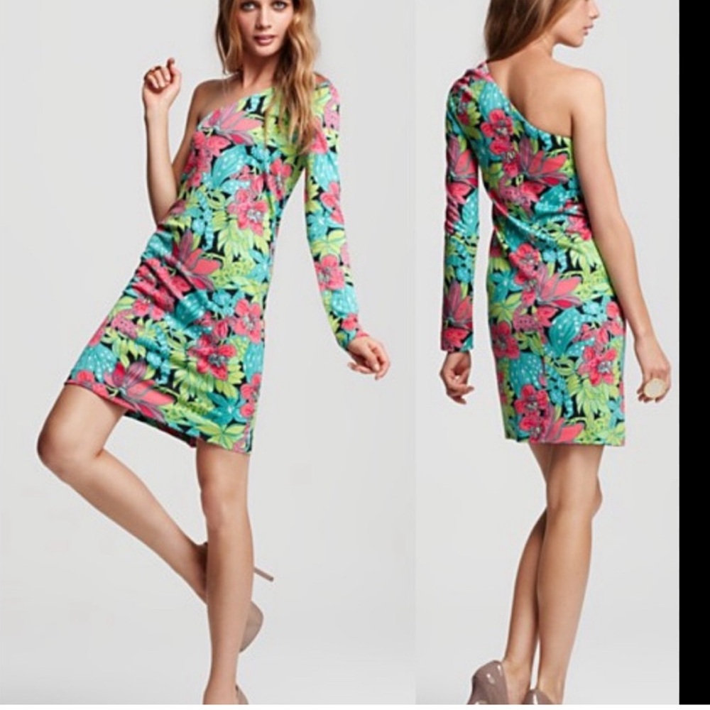 Lilly Pulitzer Tropical One-Shoulder Dress -EUC